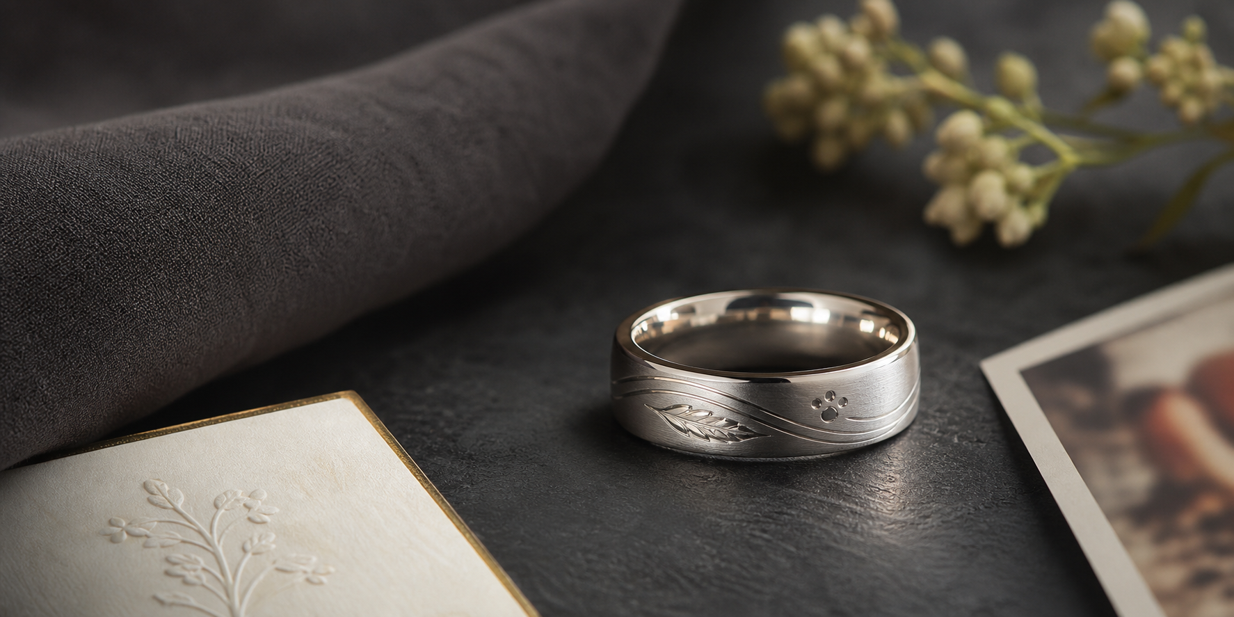 Thumbprint memorial ring inspiration with a private print and short phrase direction